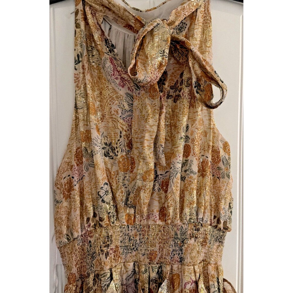 1.STATE Women's Sleeveless Cascading Ruffle Maxi Dress Cream Gold Multi Size M - Picture 13 of 15